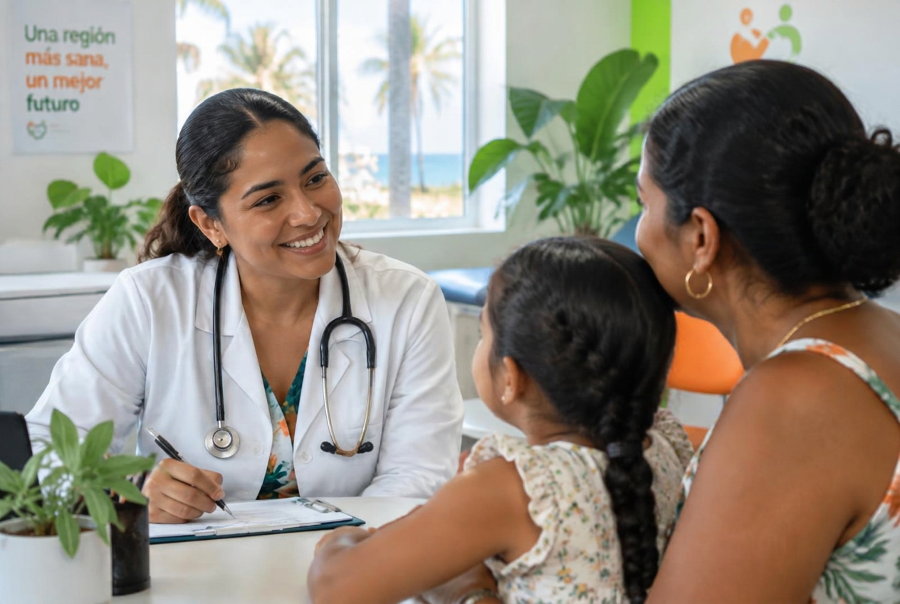 Médica atendiendo a una madre y su hija